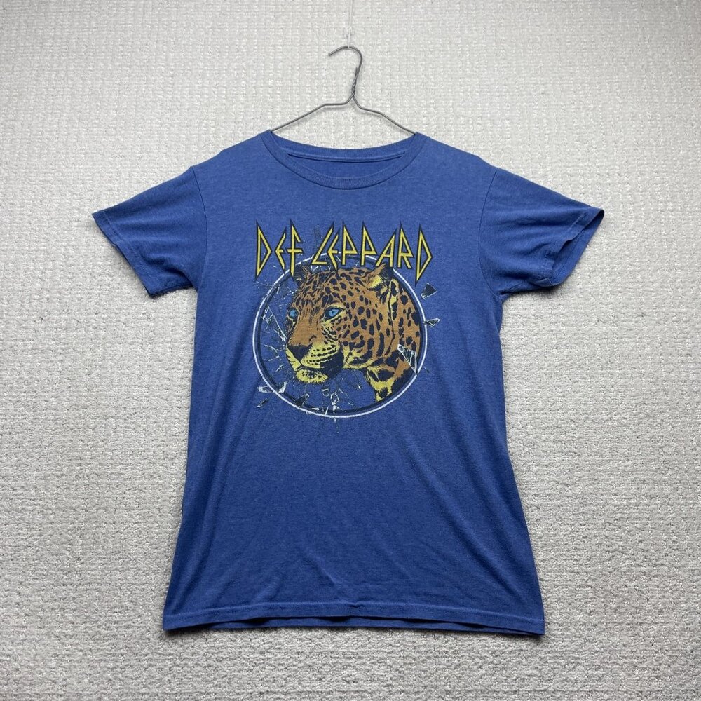 Retro Def Leppard Faded Graphic Tee Blue Men British Rock Music Merch Read